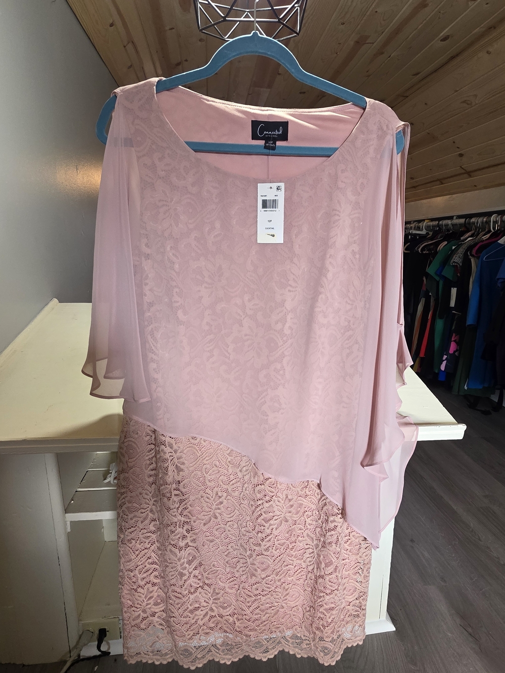 Connected Apparel Blush Pink Lace Overlay Women's Dress